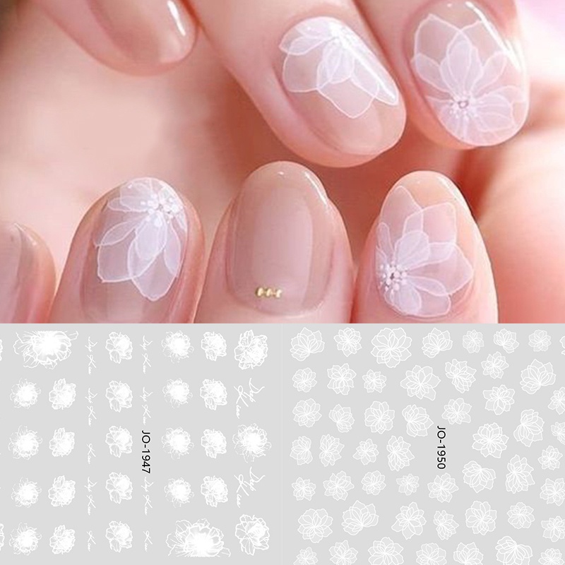 1 Lembar Stiker Kuku 3D Desain Bunga Warna Putih Untuk Dekorasi Nail Art