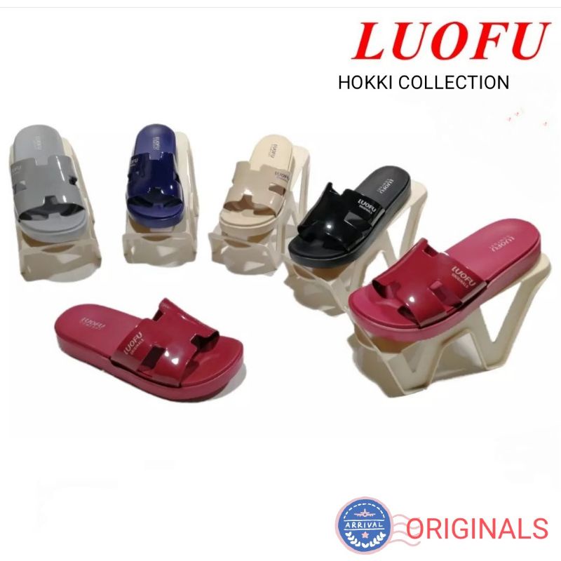 sendal selop wedges  wanita loufu karet jelly import terbaru