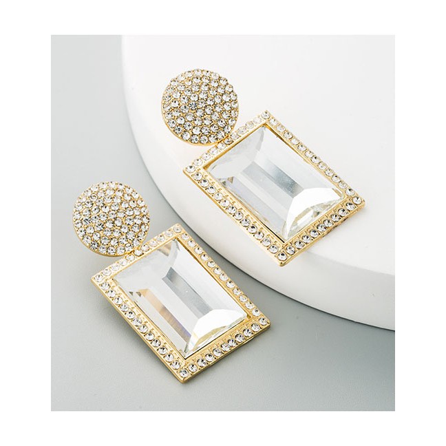 LRC Anting Tusuk Fashion White Geometric Shaped Glass Diamond Alloy Earrings D95404