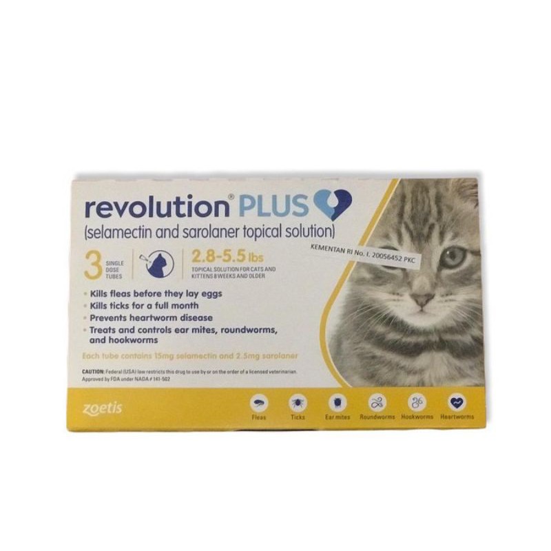 Revolution PLUS Gold 1TUBE 0.25 ml Obat cacing dan kutu Kucing (bb 1.25 - 2.5 kg)