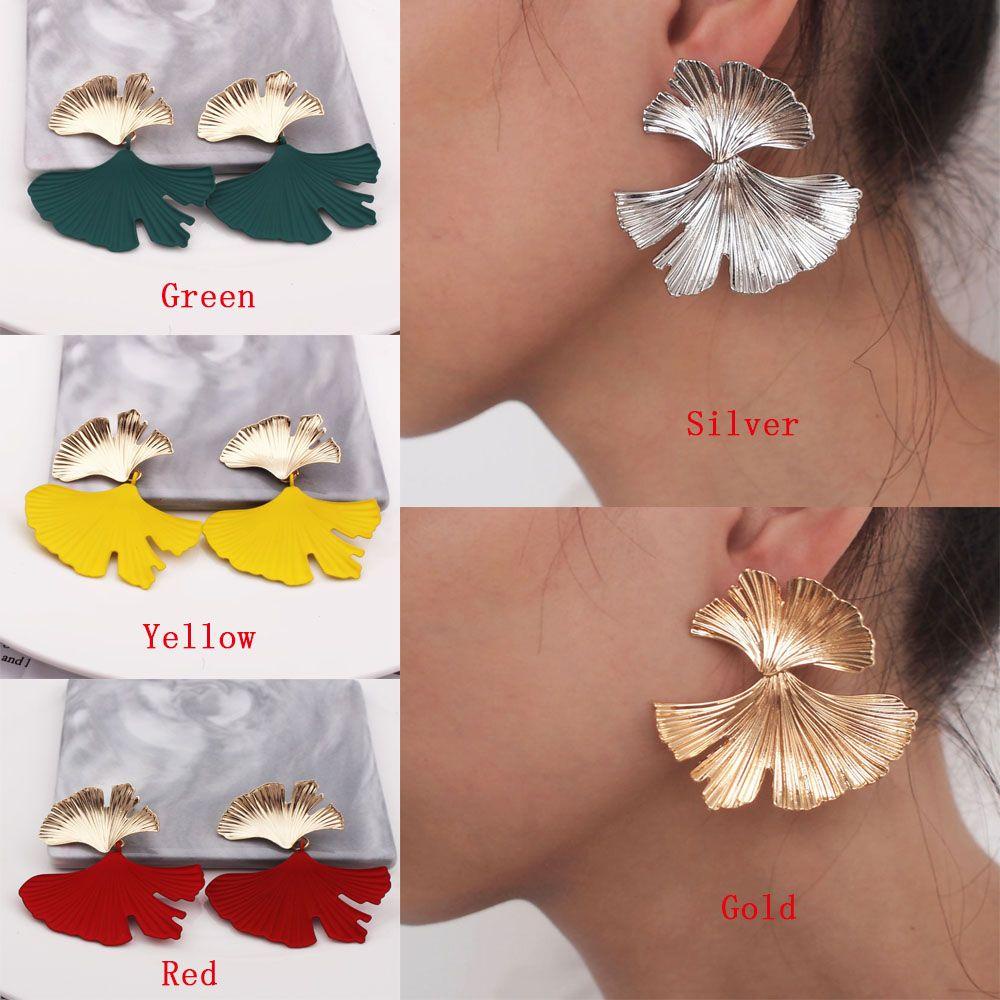 Needway Stud Earrings Punk Bohemian Tanaman Bentuk Daun Tidak Teratur Aksesoris Fashion Ginkgo biloba Leaf Drop Earrings