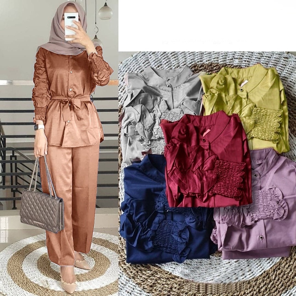 2 UKURAN L XL PAKAIAN WANITA ONE SET OUTFIT CURLA / STELAN CURLA FLOWEN HGO-Curla Mocca XL