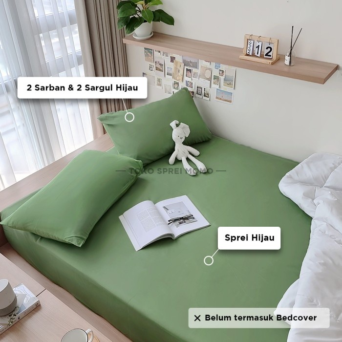SEPREI Sprei Set - Microtex - Seri Aesthetic - Ukr 160, 180 dan 200 x 200 - Hijau Pastel, 160 x 200 