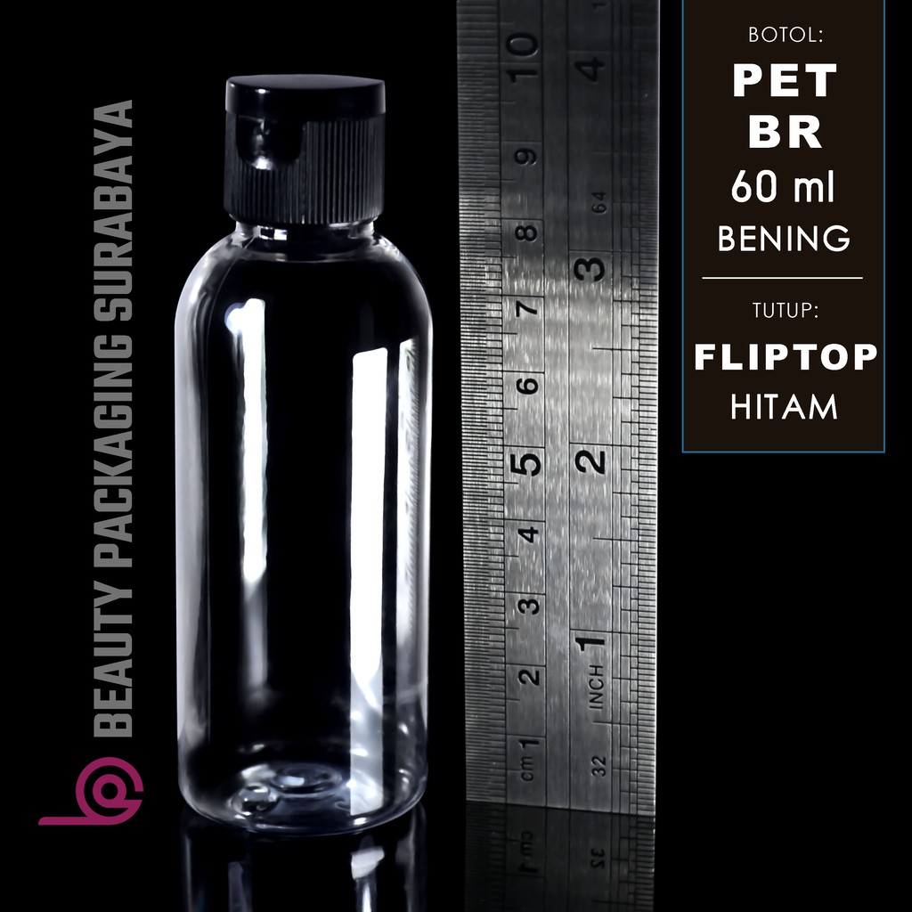 Botol Plastik PET 60ml BR Bening Tutup Fliptop