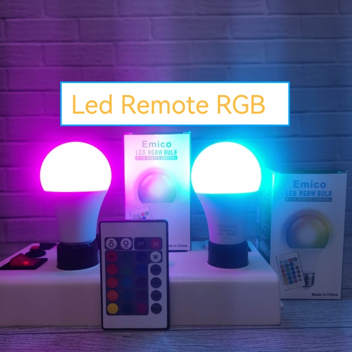 EMICO LAMPU HIAS BOLAM LED RGB REMOTE 7 WATT E27 RGBW 7W1