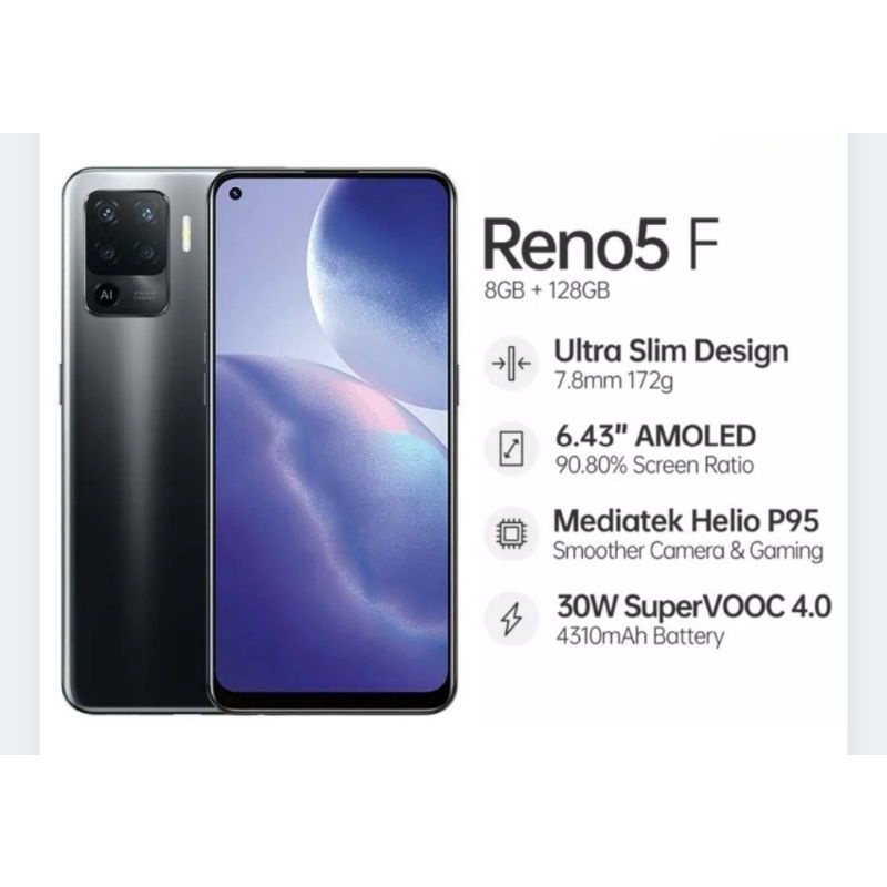 HP BARU OPPO RENO5 | RENO5F | RENO4F 8GB/128GB NEW 100% ORI GARANSI RESMI SELURUH INDONESIA-RENO5F 8/128 BLACK