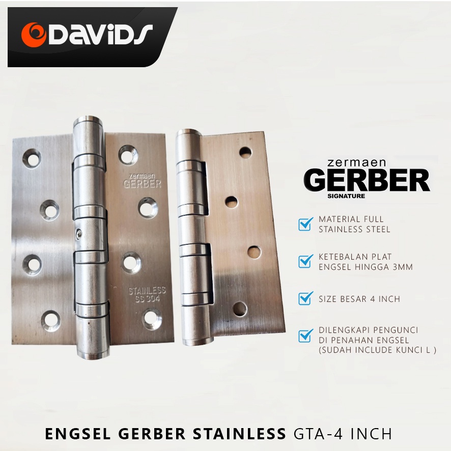 Engsel Pintu Jendela Rumah Tebal Kamar Mandi Kayu Esel Ensel Stainless Stenlis Gerber 4 Inch