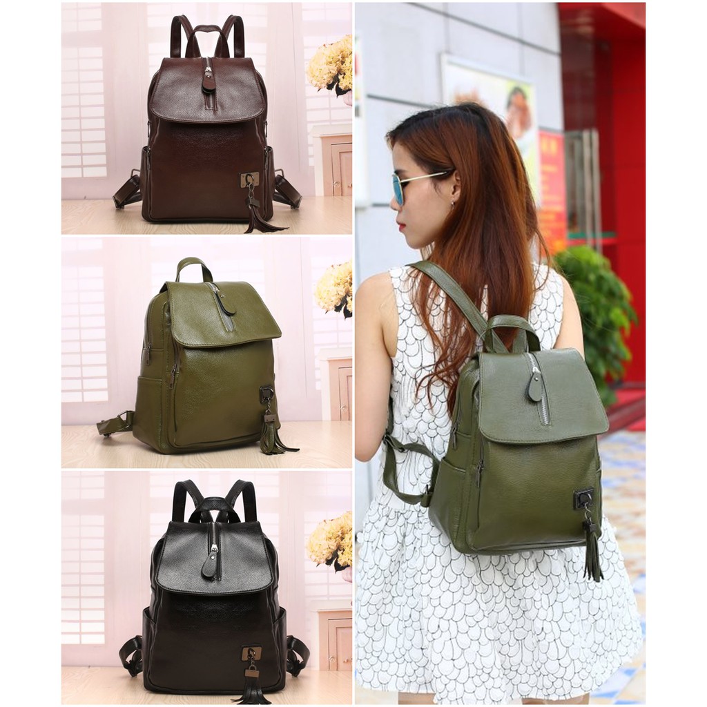 CG1994 BLACK BROWN Tas Ransel Wanita Import Tas Punggung Tas Sekolah Main Kuliah