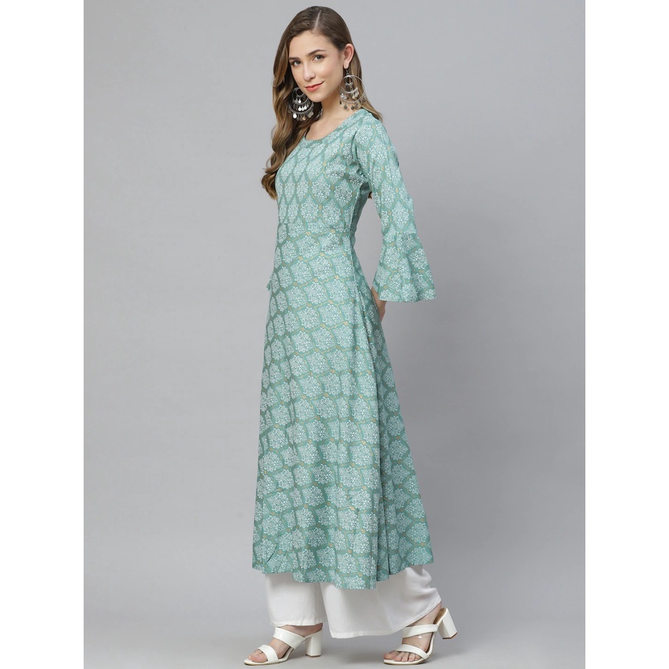 Kurti Aasiya Size M Warna Hijau & Putih / baju Kurti Asli India / Baju Anarkali India / Baju Lebaran