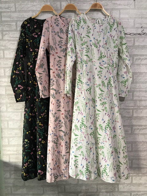 Gamis maxi motif bunga bahan ceruty allsize