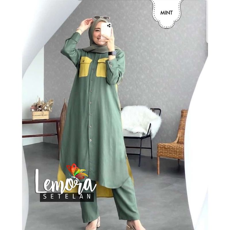 BAJU SETELAN LEMORA  BAHAN FULL MOSCREPE (Jcl )