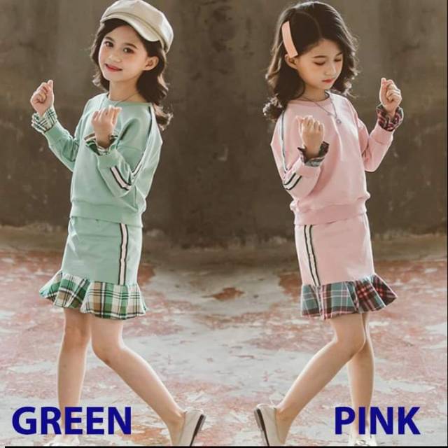 Setelan Rok Anak Perempuan Happy GREEN/PINK