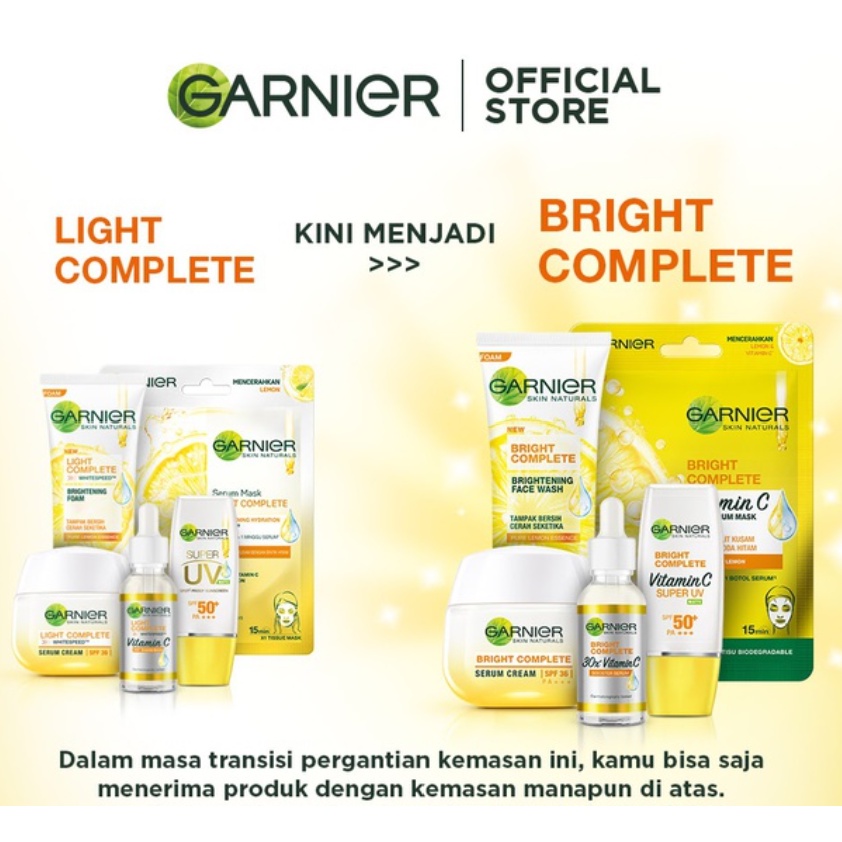 Garnier Super UV Sunscreen Bright Light Complete SPF 50 PA ++  30 ml - Matte &amp; Natural Finish - COD