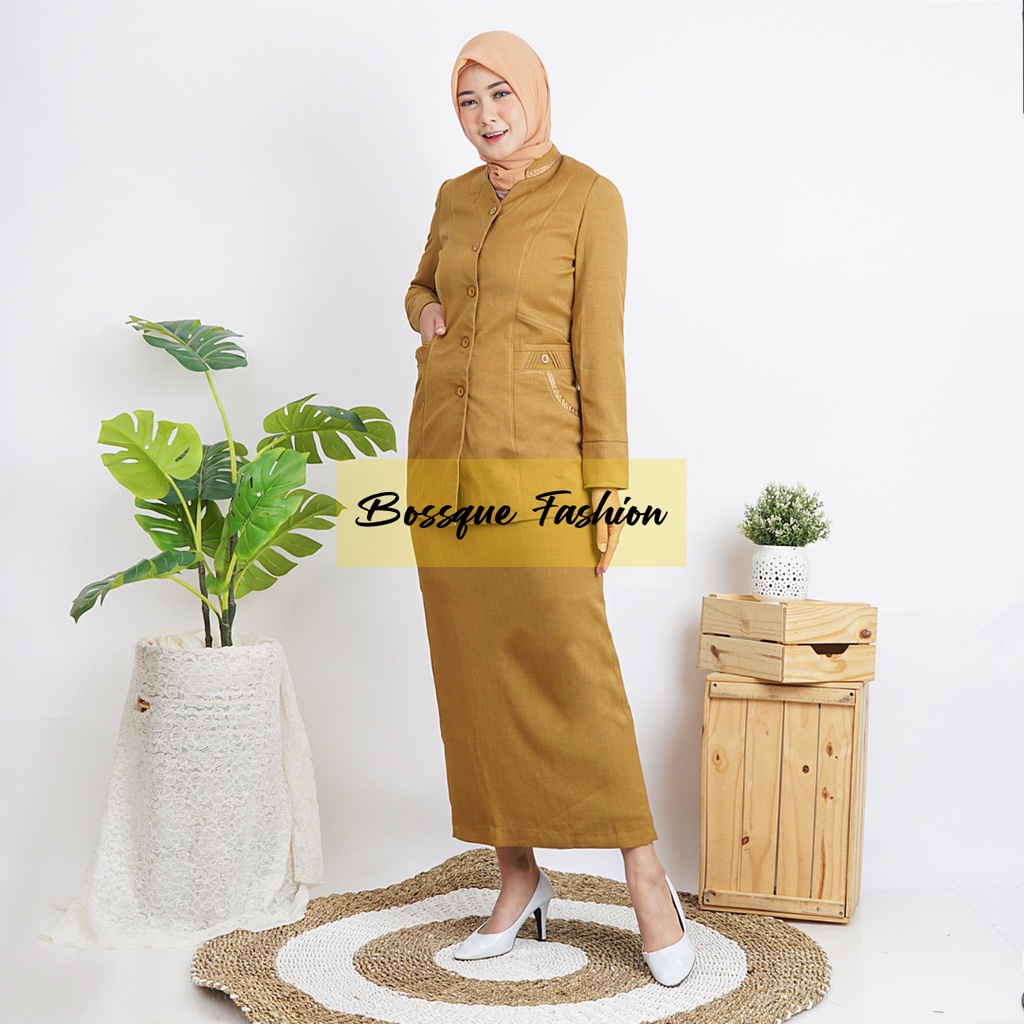 Seragam Blazer PNS PDH ASN Pemda Guru Khaki Tua Muda Rok Celana Wanita Terbaru Tersedia Jumbo Size Krah Shanghai S M L XL XXL 4L 5L