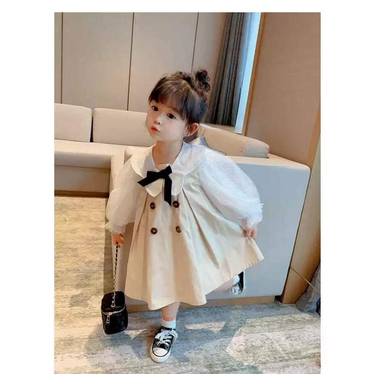 Dress Anak Perempuan Ribbon Puff Coffee Cream