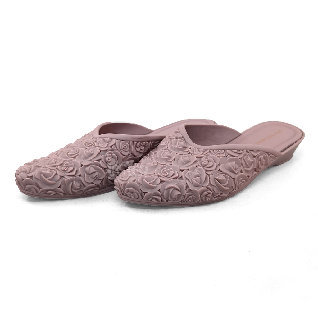 Porto Sepatu Mules Selop Semi Formal Karet Wanita Motif Mawar Rose ROS