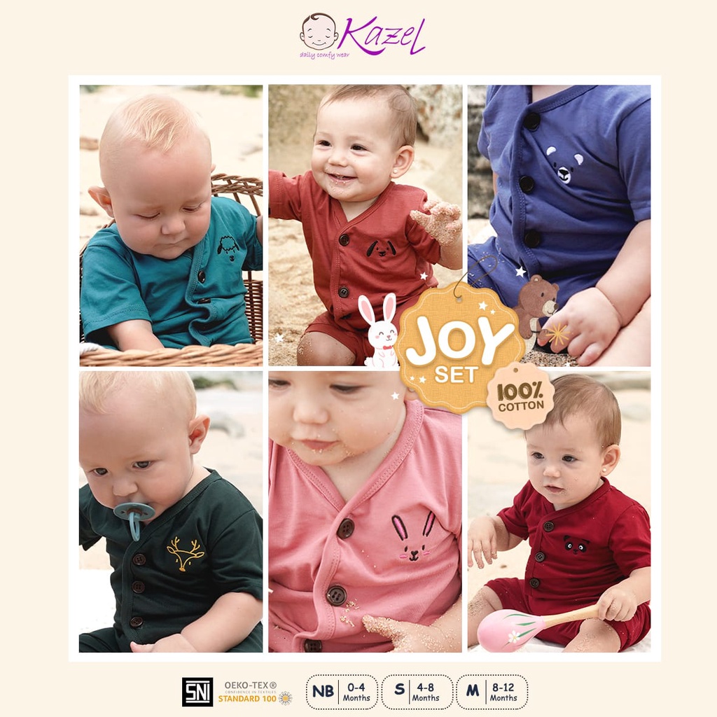 KAZEL SETELAN PENDEK JOY SET SETELAN BAJU PENDEK CELANA PENDEK ANAK BORDIR KANCING (0-24 Bulan)