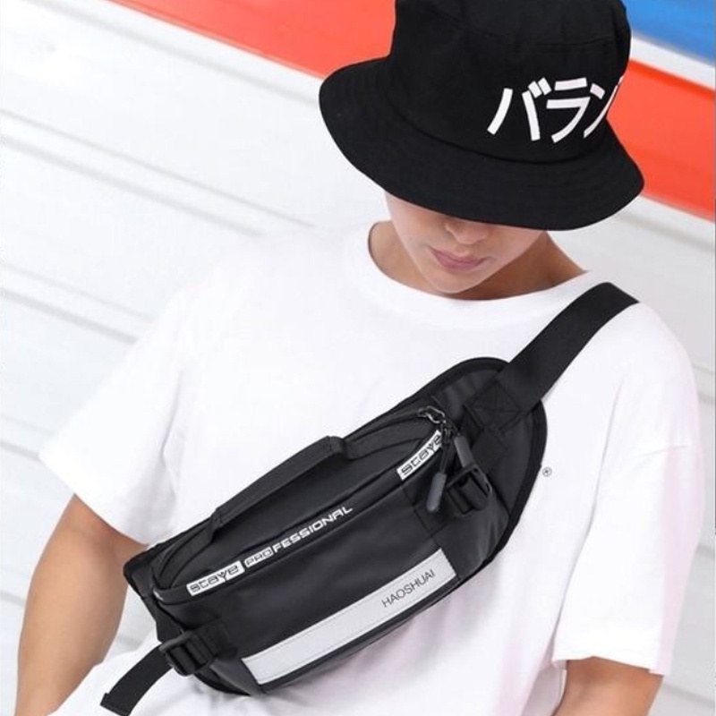 COD Haoshuai Tas Pinggang Pria Import Tas Selempang Pria Waterproof Casual  Waistbag Original Fashion Cowo