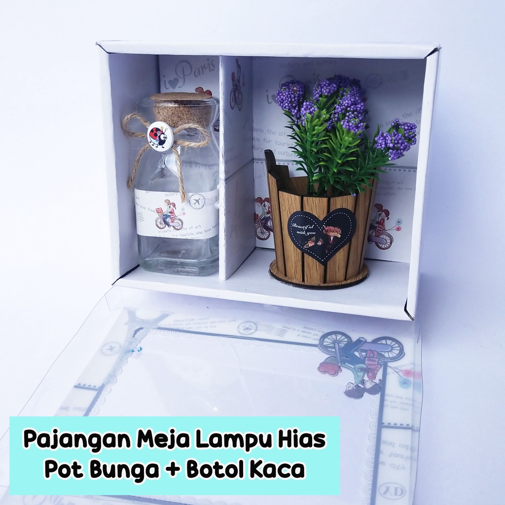 Pajangan Hiasan Meja Lampu Hias Pot Bunga Botol Kaca Hadiah Lucu Unik