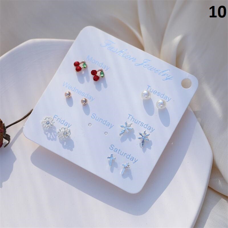 ⭐ JKTMART ⭐Anting Aksesoris Fashion Mutiara Earrings Wanita 6 Pasang Tusuk Simple COD A022-MOTIF 10