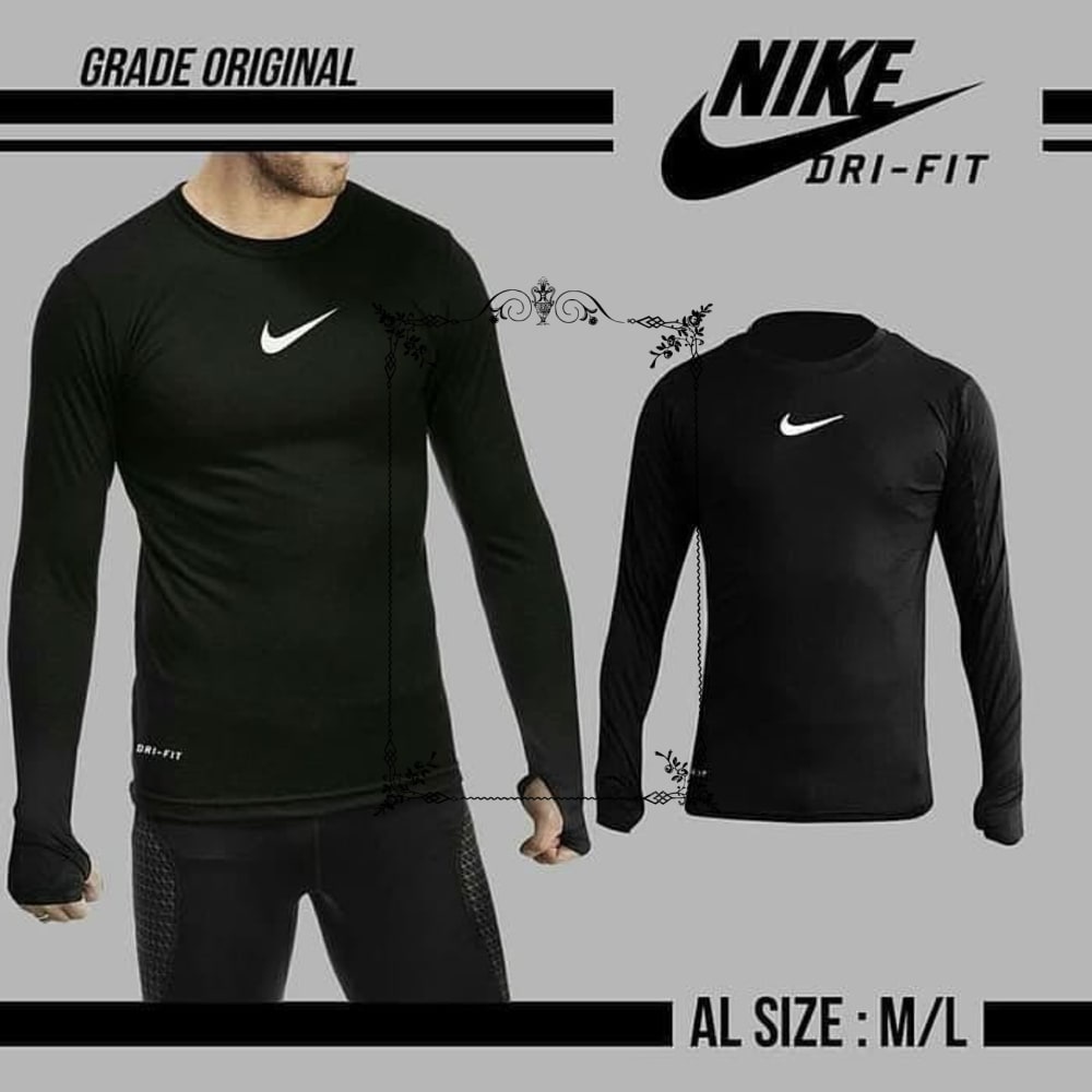 Grosir Baselayer Manset Nike Panjang Thumbhole Hitam Grade Ori Elegan