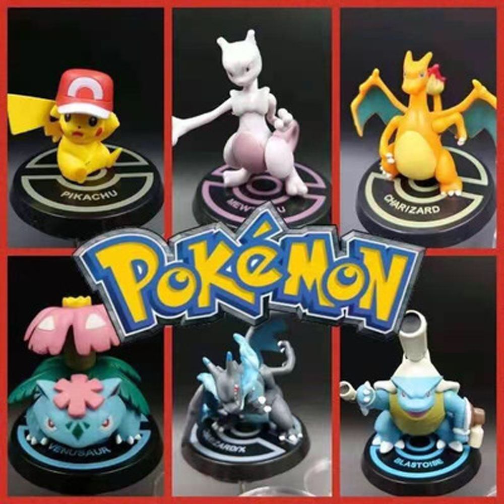 QUINTON 6Pcs/Set Pokemon Figure Collectible Model Toys Action Figure Mewtwo Charizard Venusaur Squirtle Charizard X PVC Pikachu