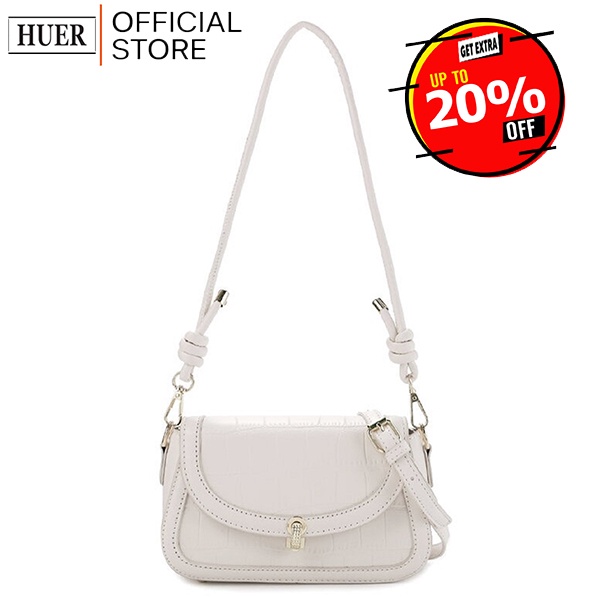 HUER ~ Niara Croc Embossed Shoulder Bag 9536-193White