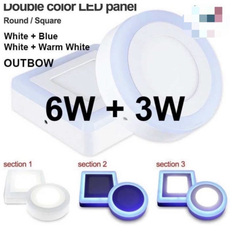 lampu led panel outbow 6w + 3w 2 warna lampu downlight led panel outbow 2 warna 6 watt + 3 watt