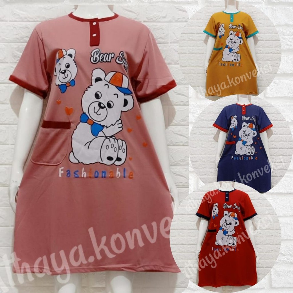 Arimby Daster Kaos Bear Lingkar Dada 106 Fit XL | Athaya.konveksi | Babydoll Murah Solo