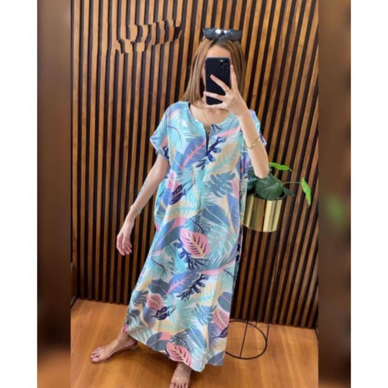 Daster RAYON  BUSUI  HABEL  SEMATA KAKI/SELUTUT  lengan pendek/Asli termurah-Long FLORAL