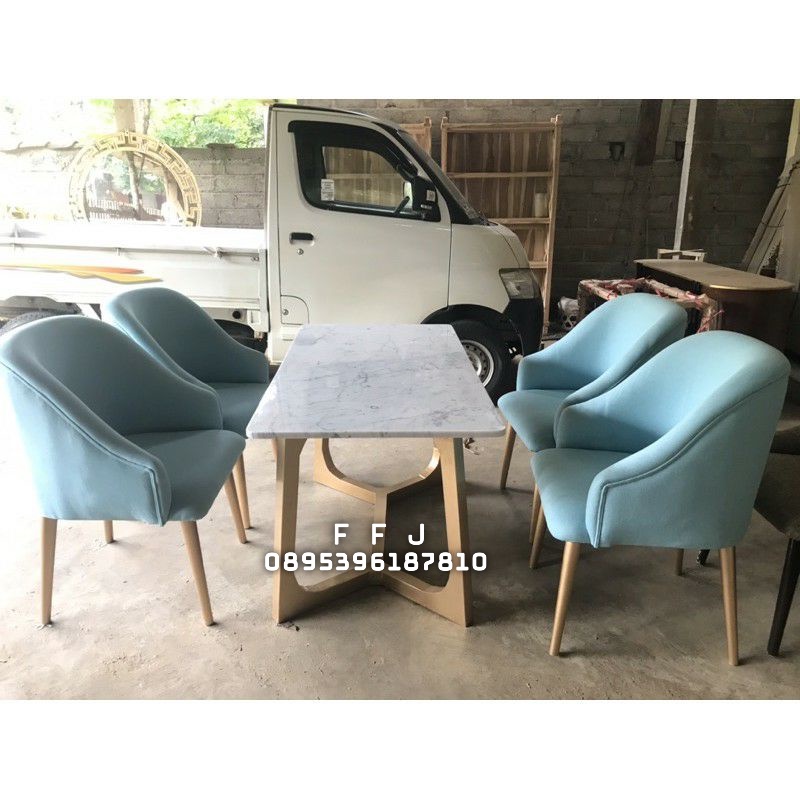 set Meja makan marmer carara 4 kursi meja makan marmer industrial