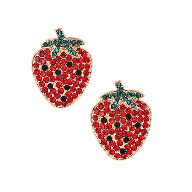 LRC Anting Tusuk Fashion Alloy Studded Strawberry Stud Earrings F82356