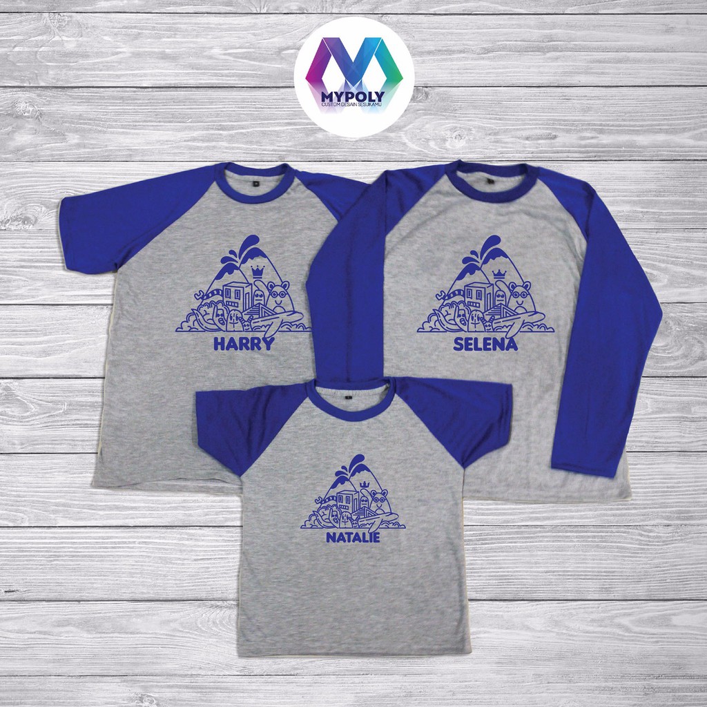 Baju Couple Cetak Nama / Kaos Couple Keluarga / Kaos Raglan Couple