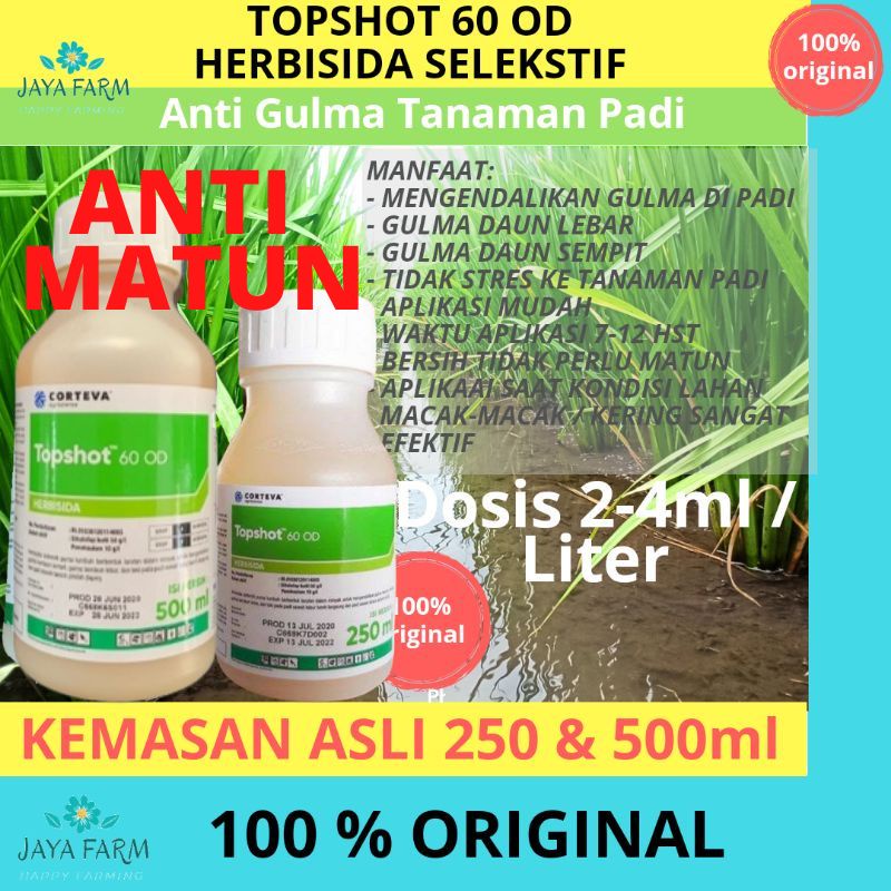 HERBISIDA TOPSHOT 60 OD KEMASAN 500 ML | ANTI GULMA SELEKTIF PADI ( GULMA MATI, PADI SEHAT ANTI STRE