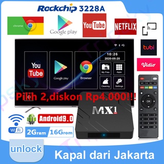 [Tripsky]Android tv box Ram 2gb Rom 16gb smart tv box tv box android 9 STB MX1 4K RK3228A Dukung COD