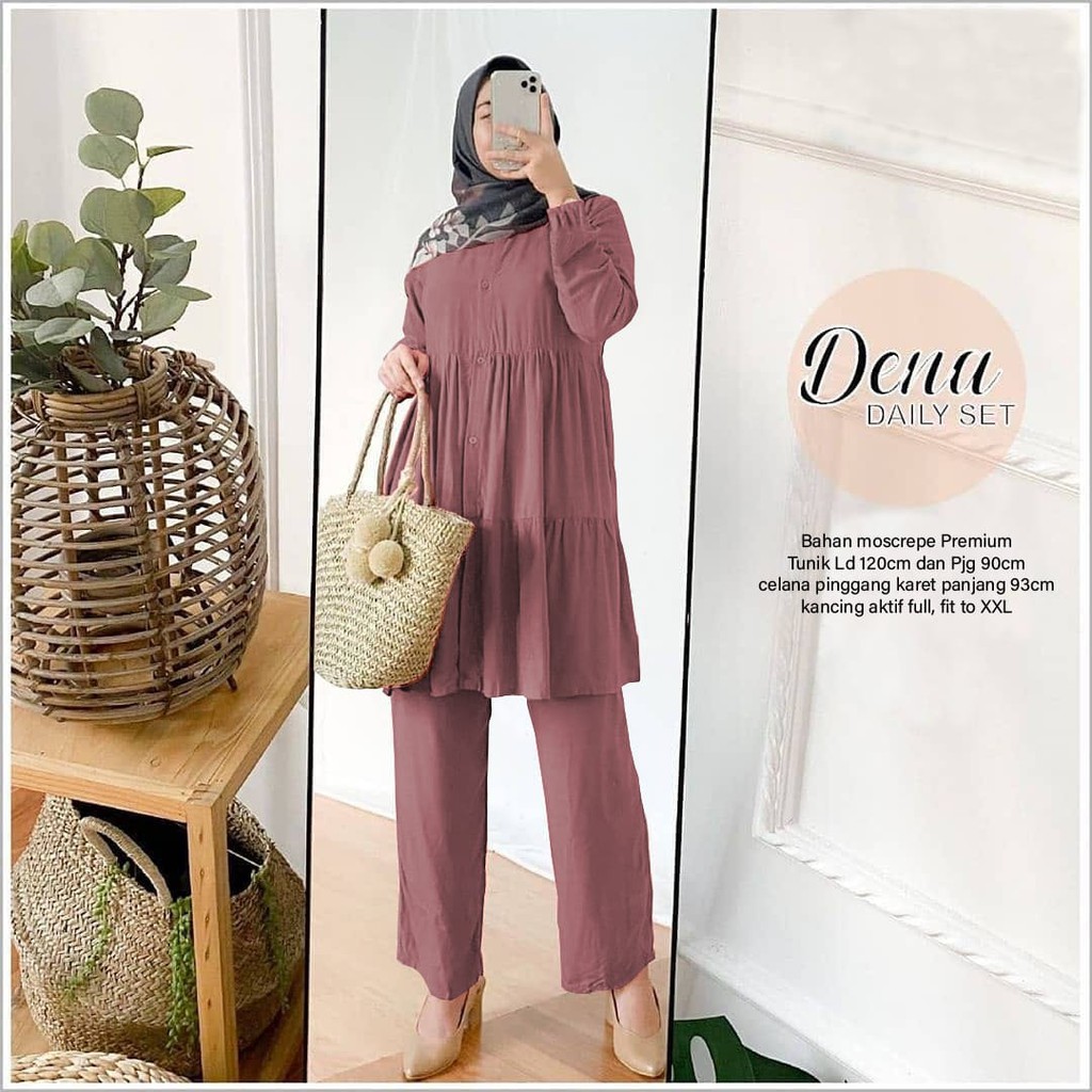 PAKAIAN WANITA DAILY SET JUMBO DENA SETELAN CELANA TERBARU 2IN1 DMR