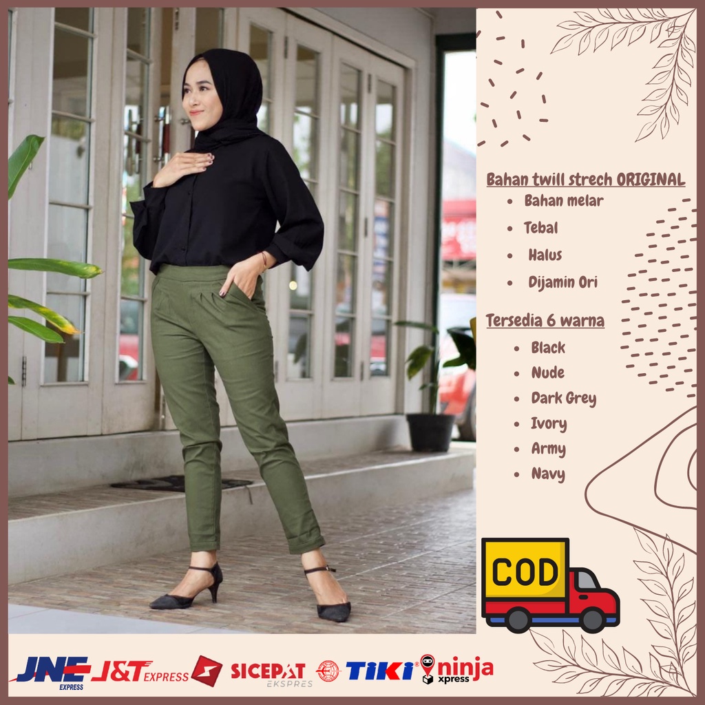 Celana Kerja Wanita Kekinian Celana Panjang Wanita Terbaru Bahan Karet Melar Big Size Eliza Pants