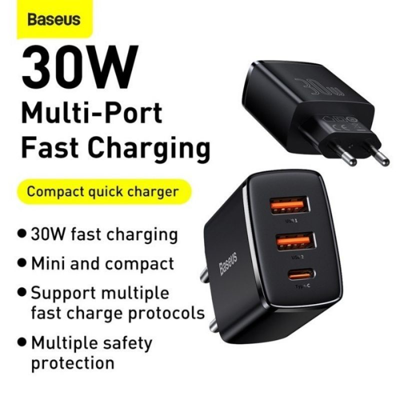 BASEUS COMPACT QUICK CHARGER 2U+C 30W EU CCXJ-E01