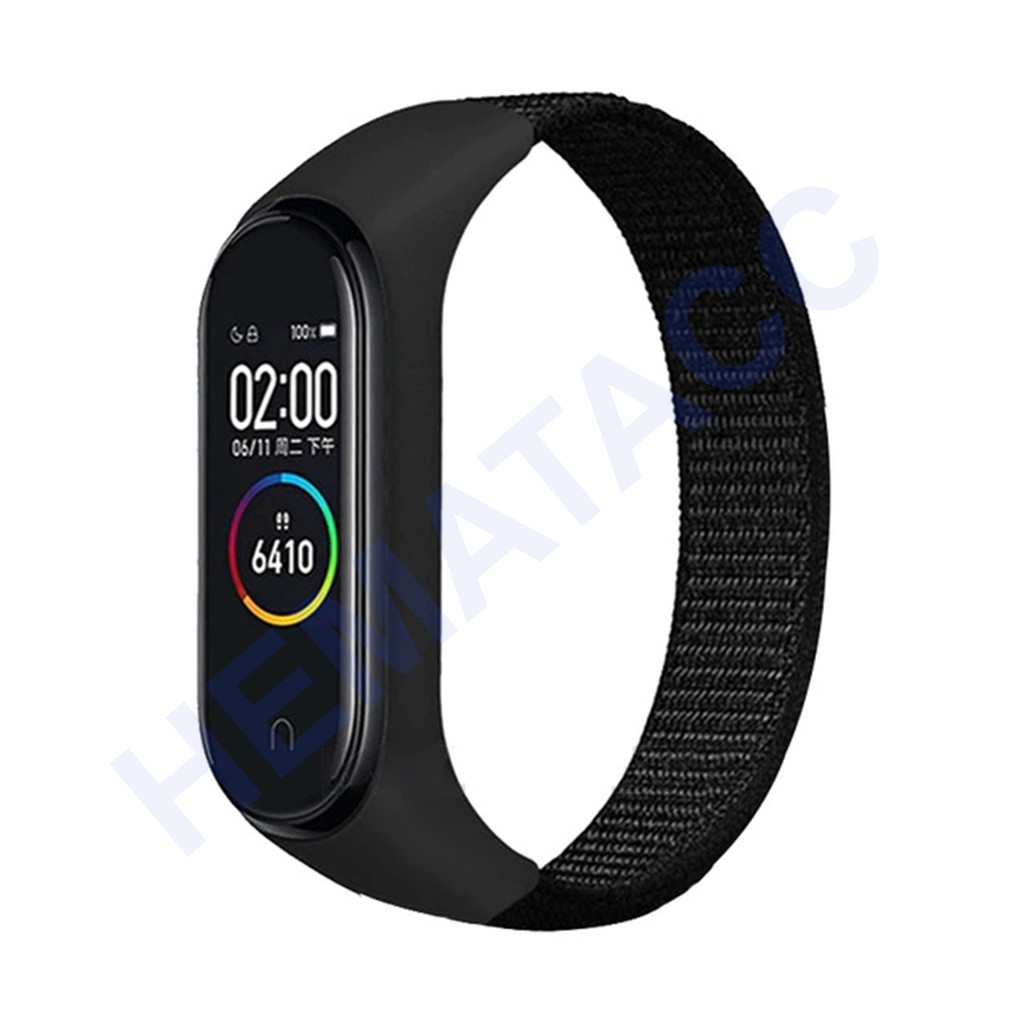 Strap Nylon Mi Band 6 5 4 3 Tali Jam Nilon Xiaomi Smartband M6 M5 M4 M3 OASE-Hitam