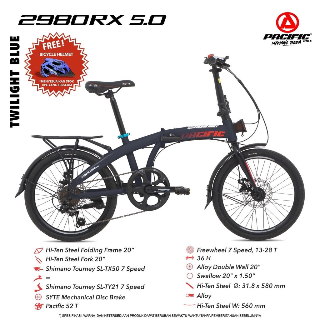 SEPEDA LIPAT PACIFIC 2980 RX 5.0 20’’ STEEL 7 SPEED MECHANICAL DISC BRAKE BICYCLE FOLDING BIKE