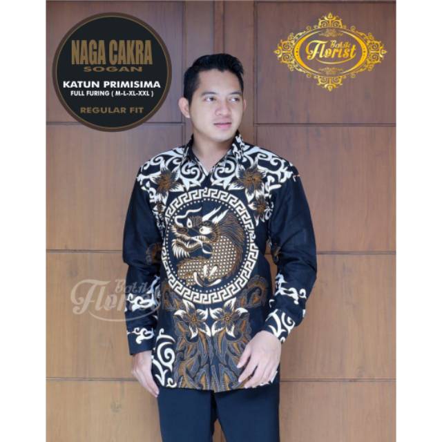 Batik NAGA CAKRA PANJANG Solo Kemeja Pria Katun Halus Sragenan Full Furing