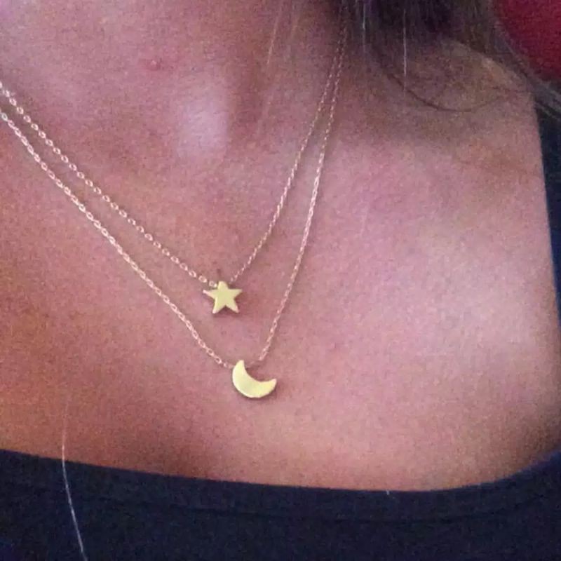 Kalung 2 layer liontin bulan bintang