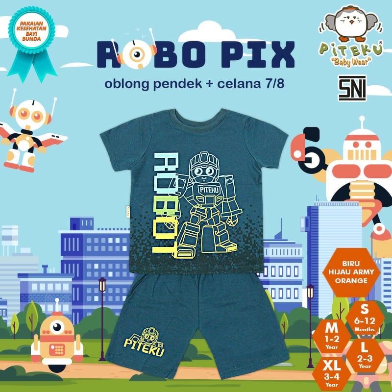 Piteku set pendek motif robot