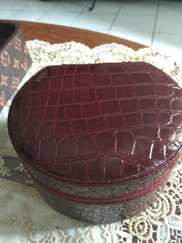Kotak Emas Tempat Perhiasan & Aksesoris - Traveller Jewelry Box Maroon Croco