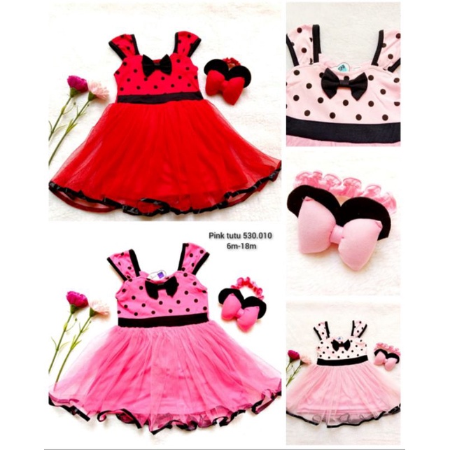 Dress Tutu Anak Lucu MINNIE POLKADOT + BANDO 6-18 bulan - Dress Bayi Perempuan Dress Anak Perempuan 