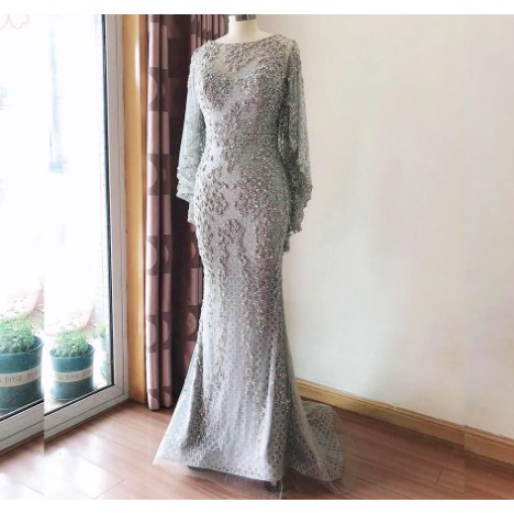 Shawl Evening Dress 2020 Dubai Mermaid Sequined Sparkle Beads Handmade Long Formal Party Gowns