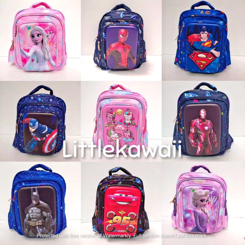 LK/Tas Ransel Sekolah Hardcase Frozen Unicorn Avengers Superhero TK PAUD Mix Import