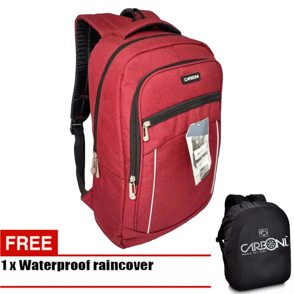 Carboni Tas Ransel Laptop 17 Inchi MA00057 Polyester Serat Sintetis Original - Red + Raincover