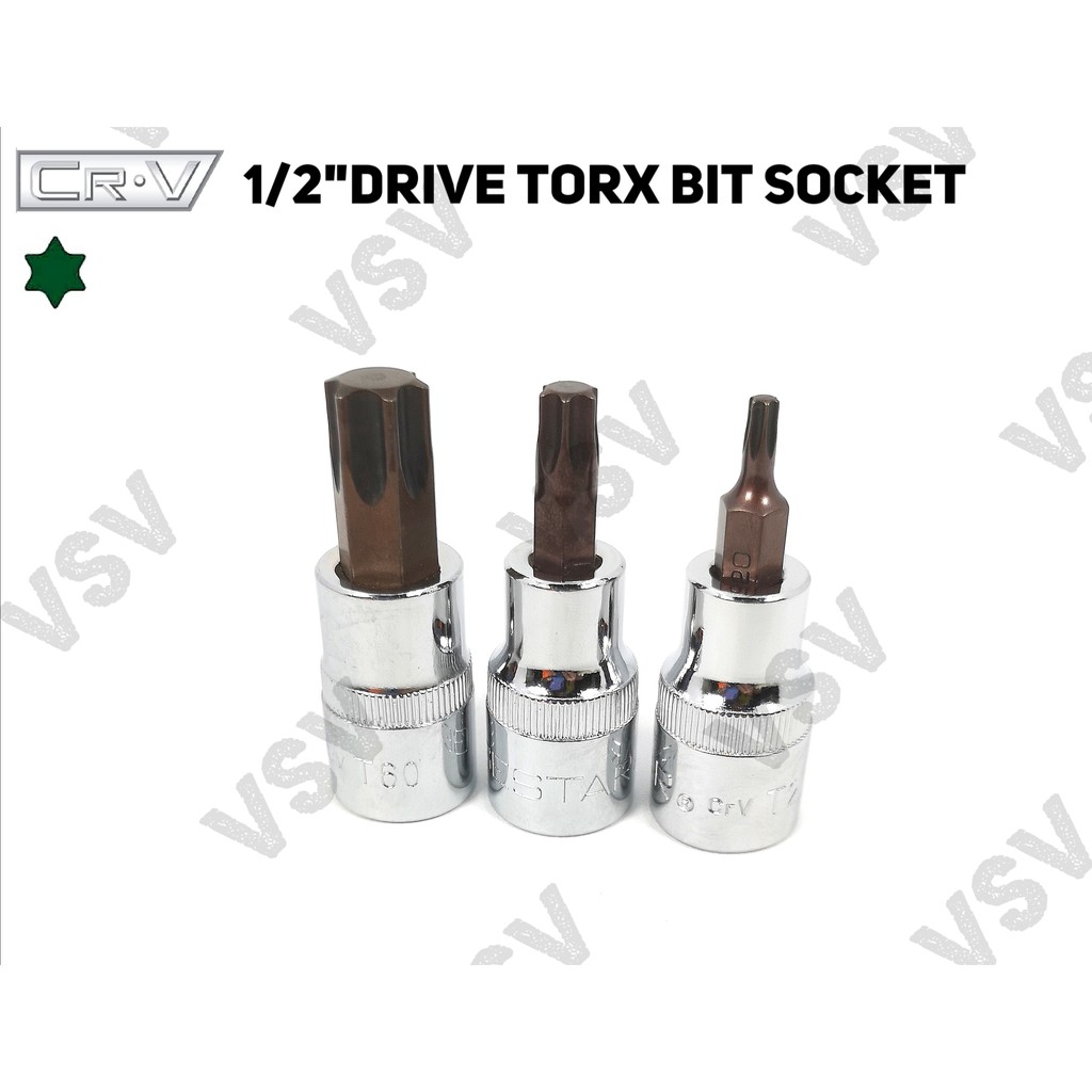 Gestar Torx Bit Socket 1/2&quot;Dr T20-T25-T27-T30-T40-T45-T50 Kunci Sok L Bintang (HARGA SATUAN)