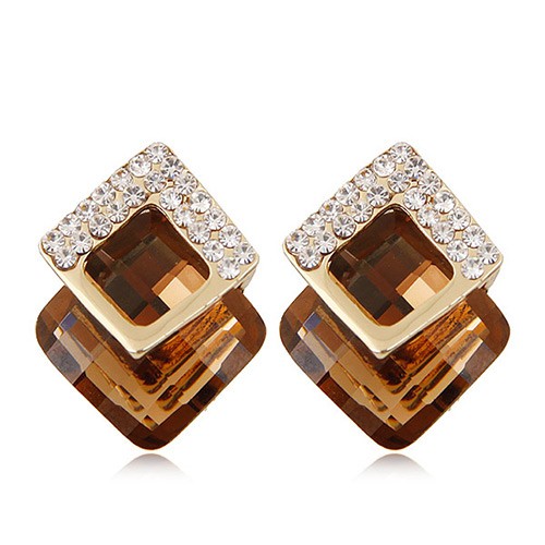 LRC Anting Color Diamond&amp;square Shape Gemstone Decorated Three-dimensional Earrings